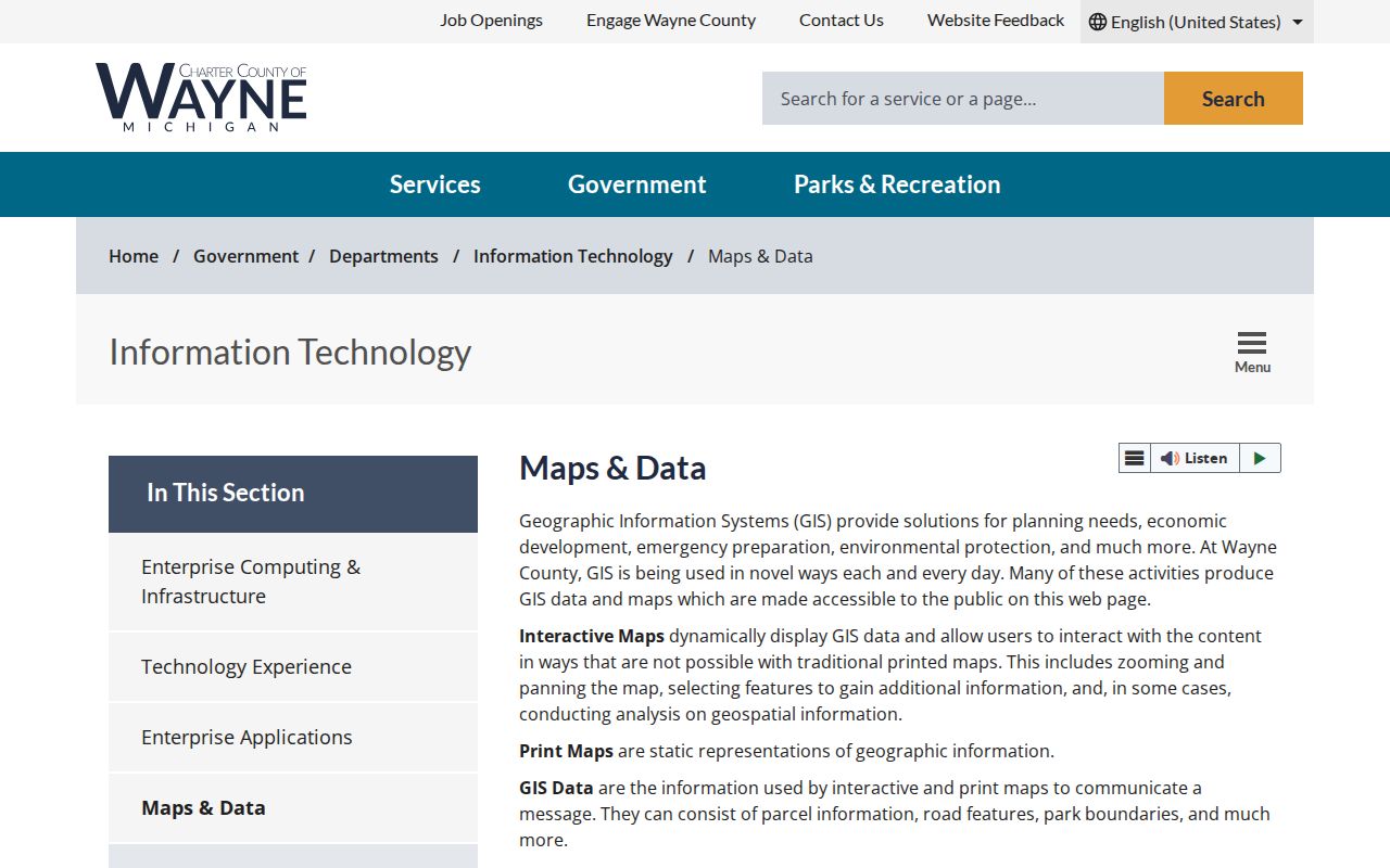 Wayne County residents directory county GIS parcel map entry