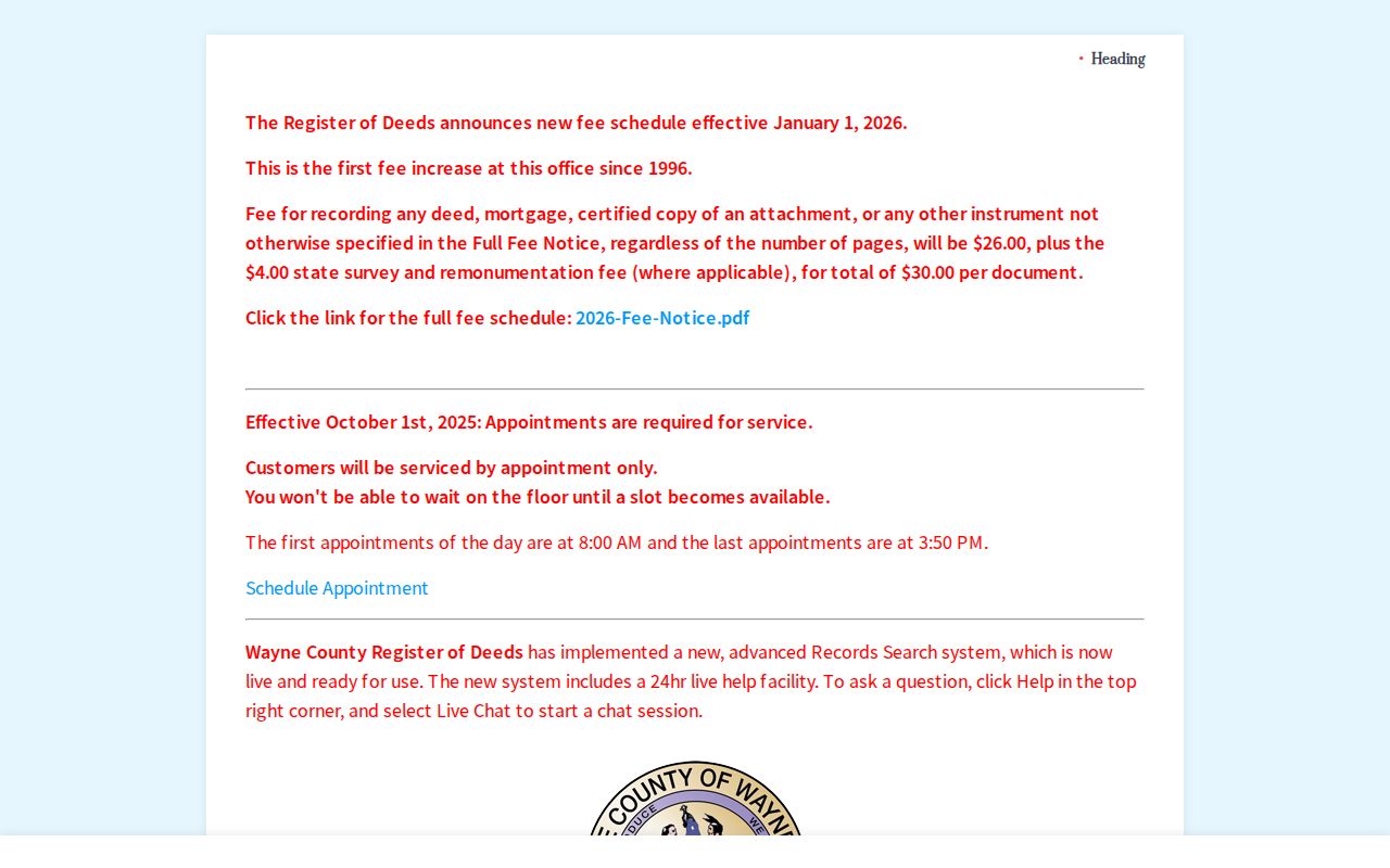 Wayne County previous residents research through the Wayne County Land Records deed index