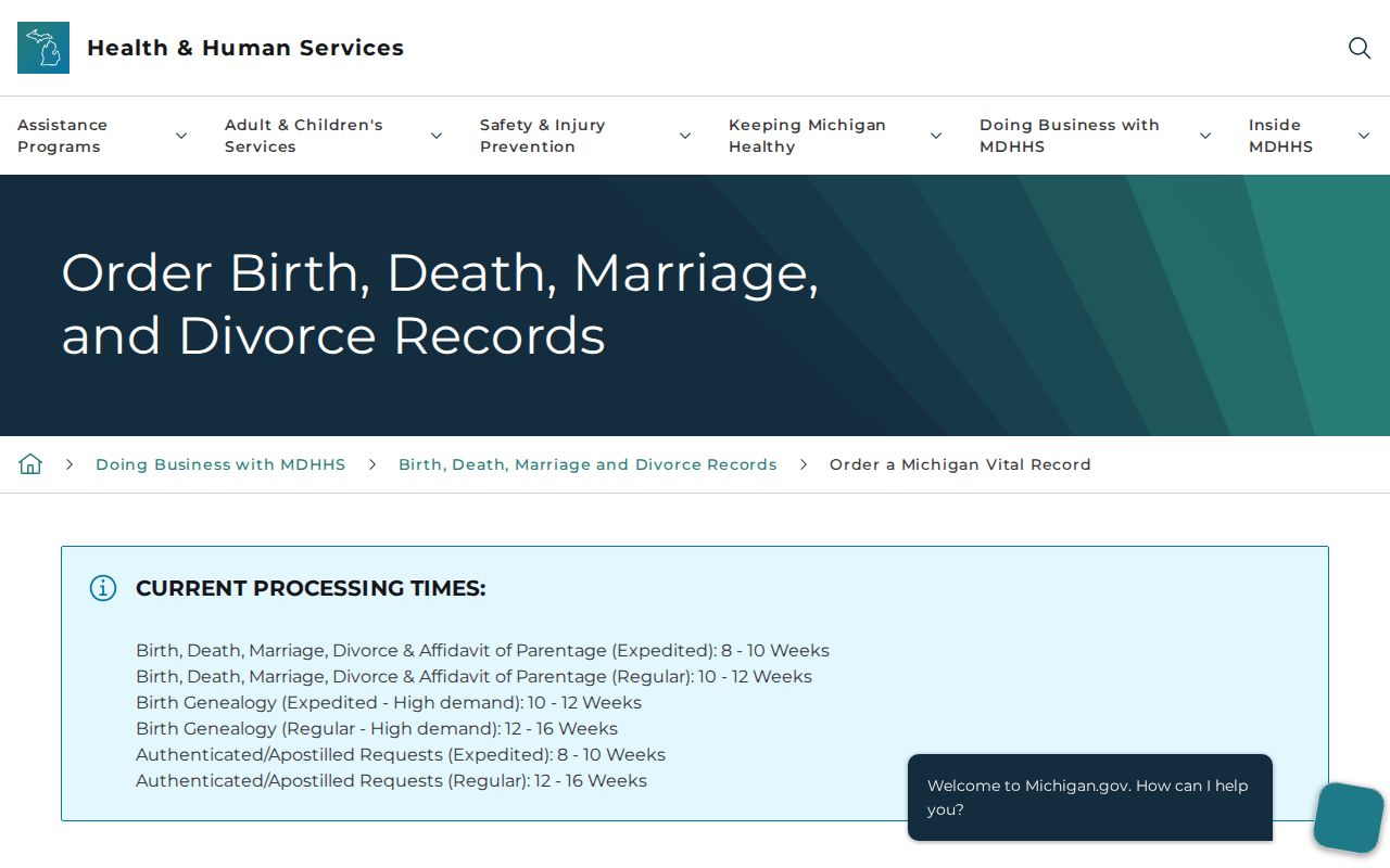 Wayne County resident lookup Michigan Vital Records order channels and eligibility